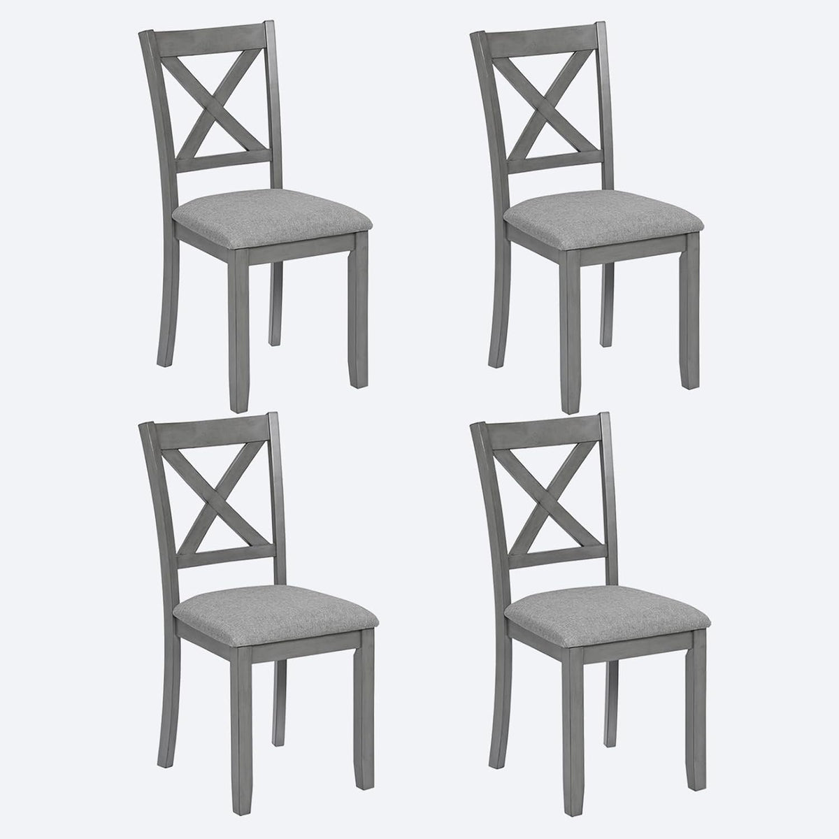 Ball & Cast Wood Frame Dining Chairs Set of 4, Modern Linen Upholstered Kitchen-Chairs with Padded Seat, 330lb Heavy Duty X-Backrest Side Chair for Dining Living Room, Easy Assembly, Gray