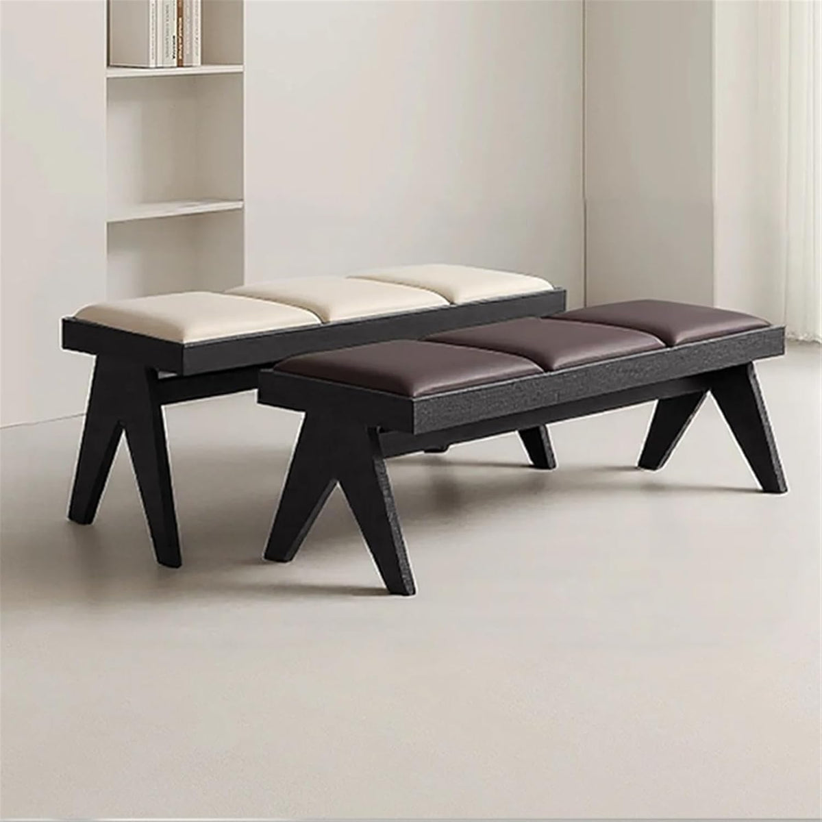 Modern Retro Wooden Upholstered Dining Table Cloakroom Shoe-Changing Stool Bedroom Bed-end Entryway(Medium)