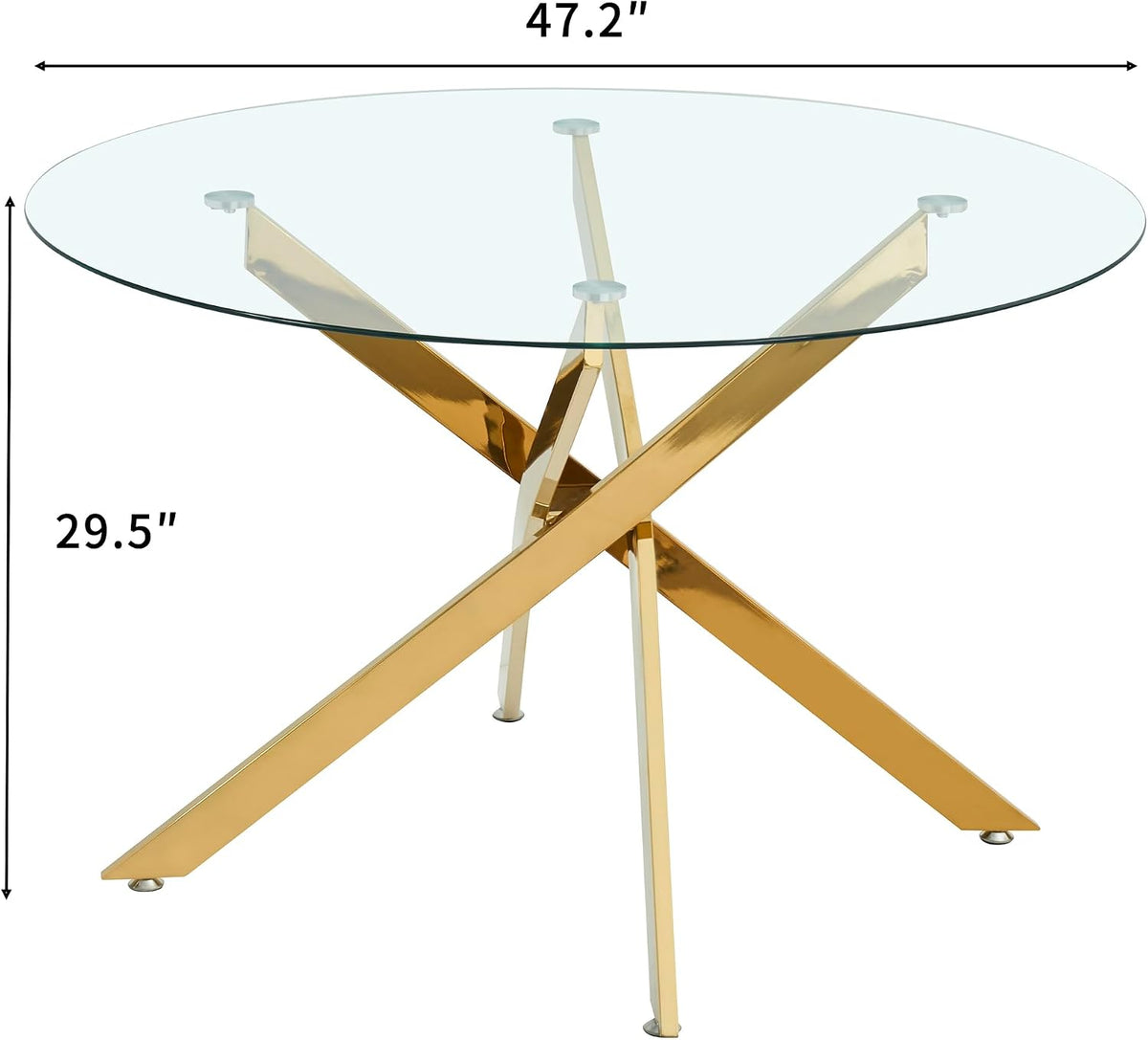 47.2'' Round Glass Dining Table for 4, Glass Round Dining Room Table with X-Shape Metal Legs, Clear Circular Top Gold Kitchen Table for 4, Perfect for Apartment Small Space