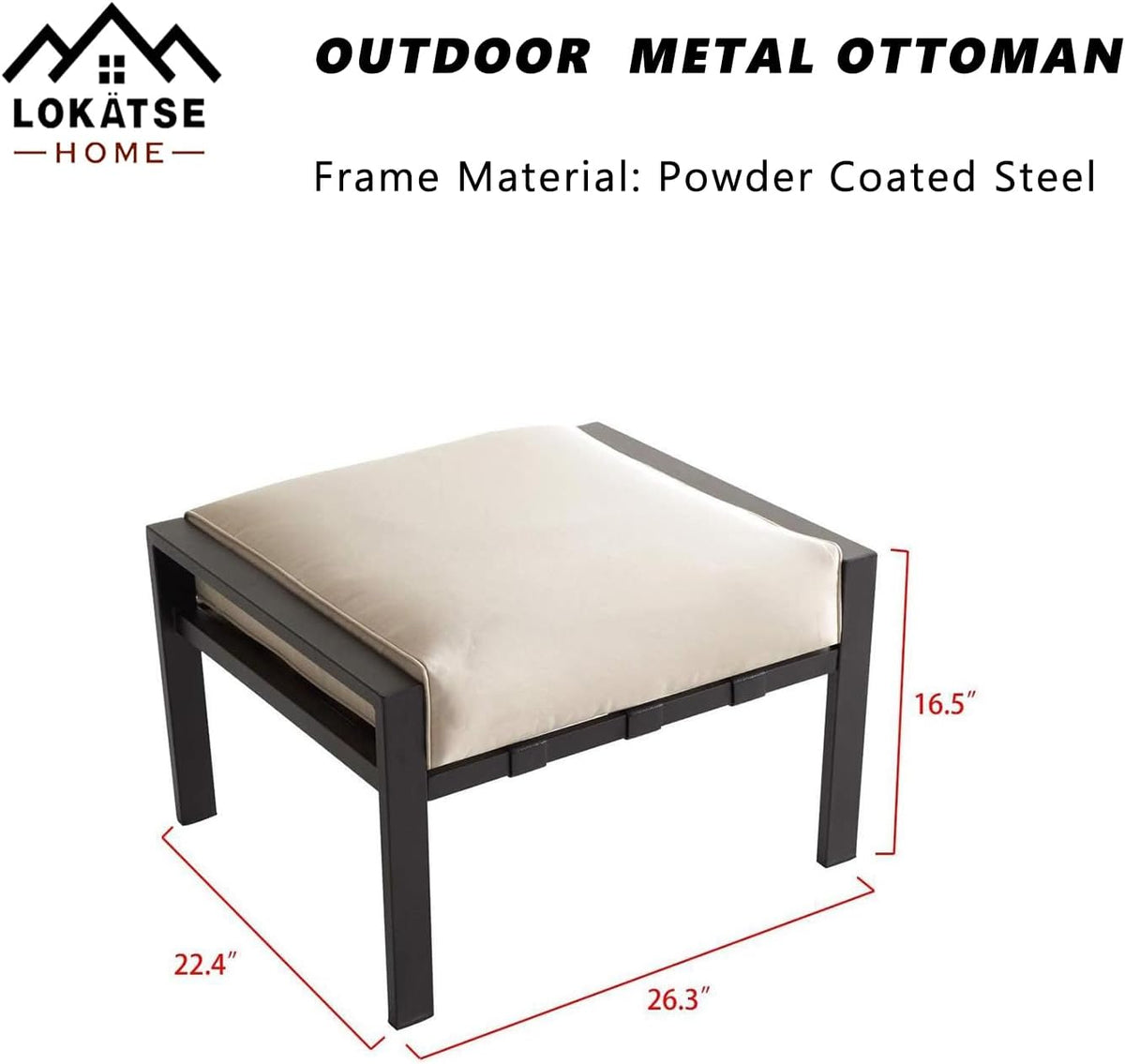 LOKATSE HOME Outdoor Ottoman Patio Footstool Small Seat Furniture with Soft Thick Cushion for Garden Yard Deck Poolside