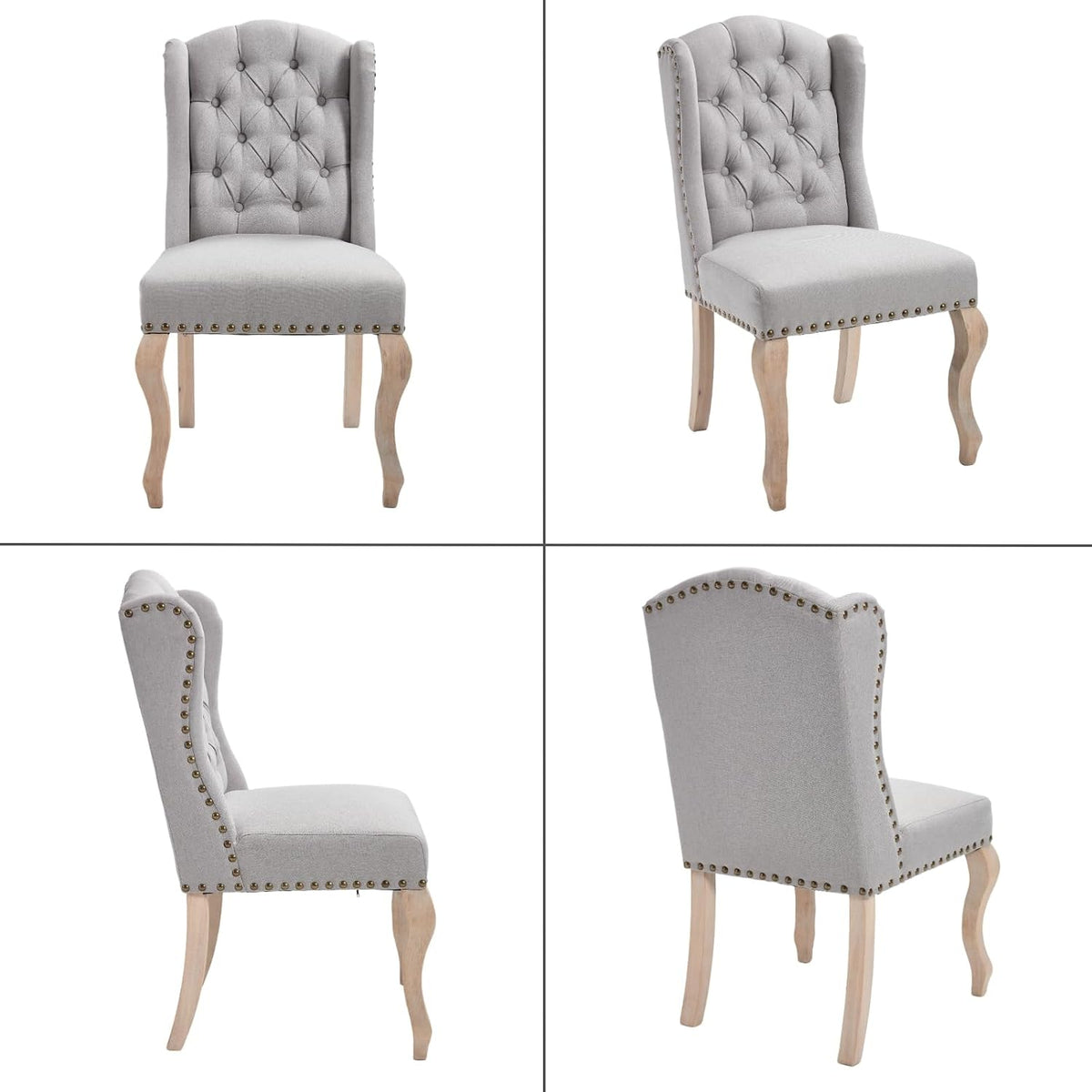 chairus Tufted Upholstered Parsons Dining Chairs Set of 6, Grey Linen | Linen Upholstery, Tufted Wingback, Solid Wood Legs, Nailhead Trim, High Back, French Country Kitchen Chairs for Dining Space