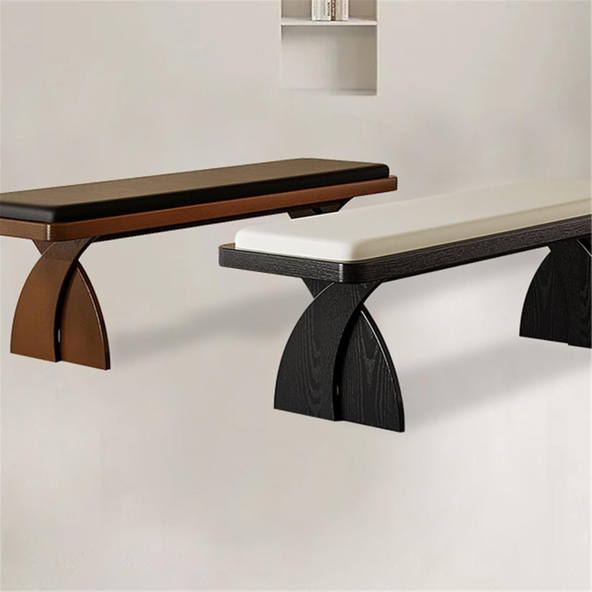 Modern Wooden Long Bench at The Foot of The Bed in The Bedroom Dressing Room or Home Use Leather Shoe Changing Entryway(XS)