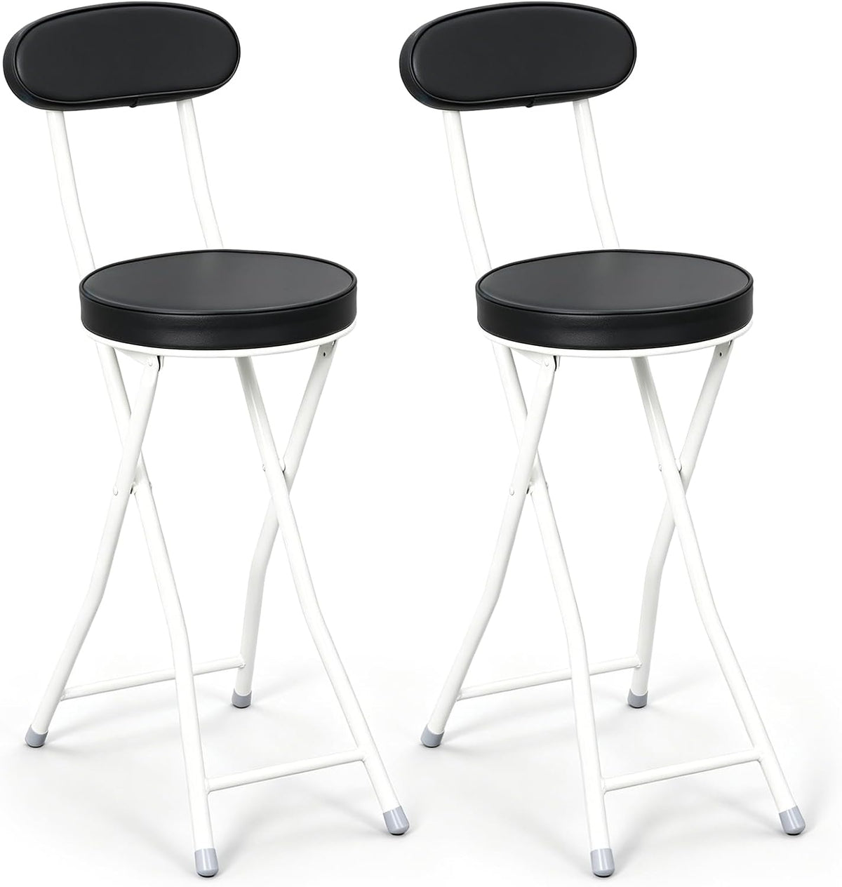 Xuhal 2 Pack Folding Bar Stools with Back 23.6'' Tall Foldable Stool Seat Padded Portable High Folding Bar Chair Counter Height Foldable Stools Leather Padded for Kitchen Shop Cafe Dining Room
