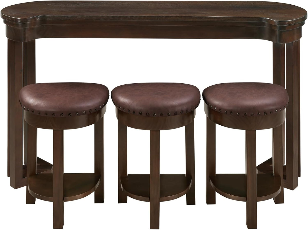 Merax 4 Piece Bar Table Set with 3 PU Upholstered Bar Stools, Solid Wood Counter Height Kitchen Table Set, Breakfast Table with 3 Padded Stools for Living Room, Dining Room, Espresso