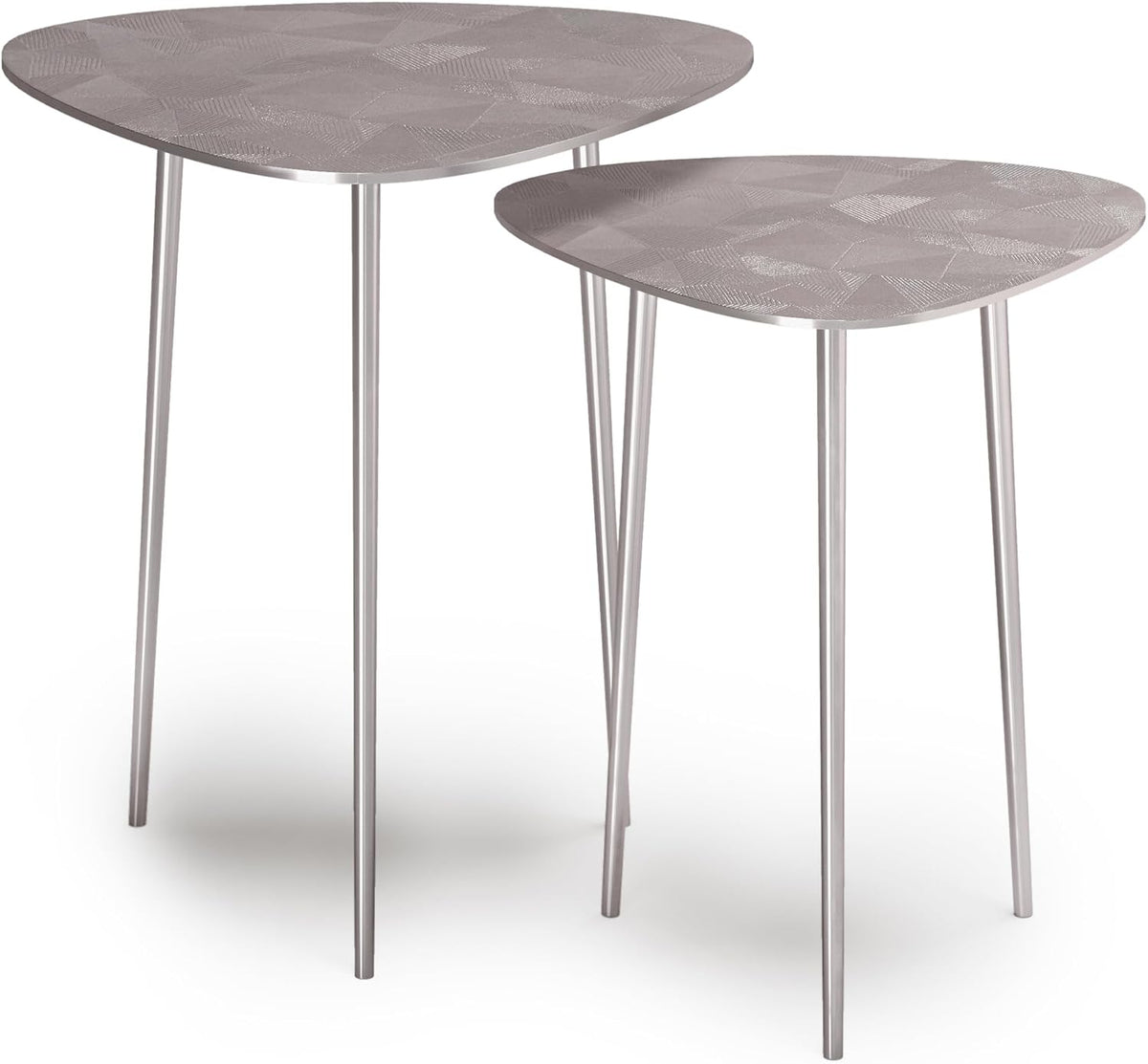 2-Piece Metal Nesting Table - Nickel with Gray, Iron, 19.7 x 19.7 x 21.7 | Handcrafted cast aluminum nesting tables with nickel finish