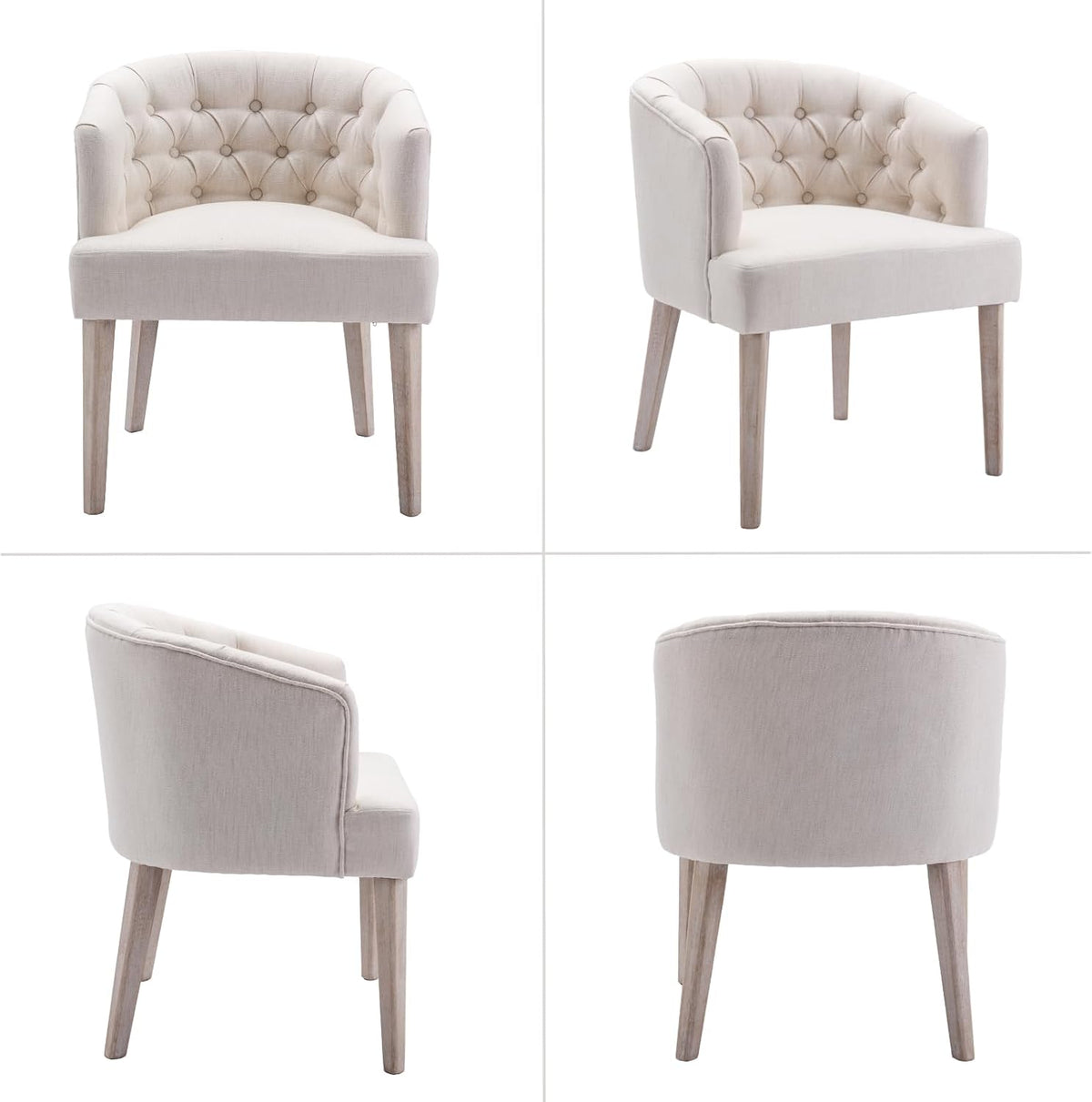 HEAH-YO Modern Dining Chairs Set of 4, Tufted Dining Room Chairs with Barrel Backrests, Upholstered Linen Kitchen Chair for Dining Room, White
