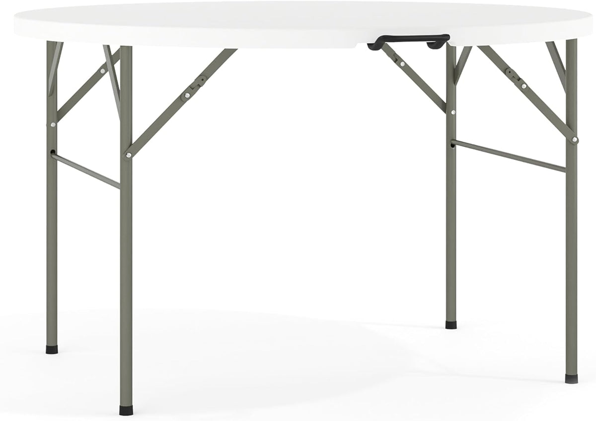 Flash Furniture 4-Foot Round Bi-Fold Granite White Plastic Folding Table | Lightweight, Easy Storage, Commercial Grade, Carrying Handle