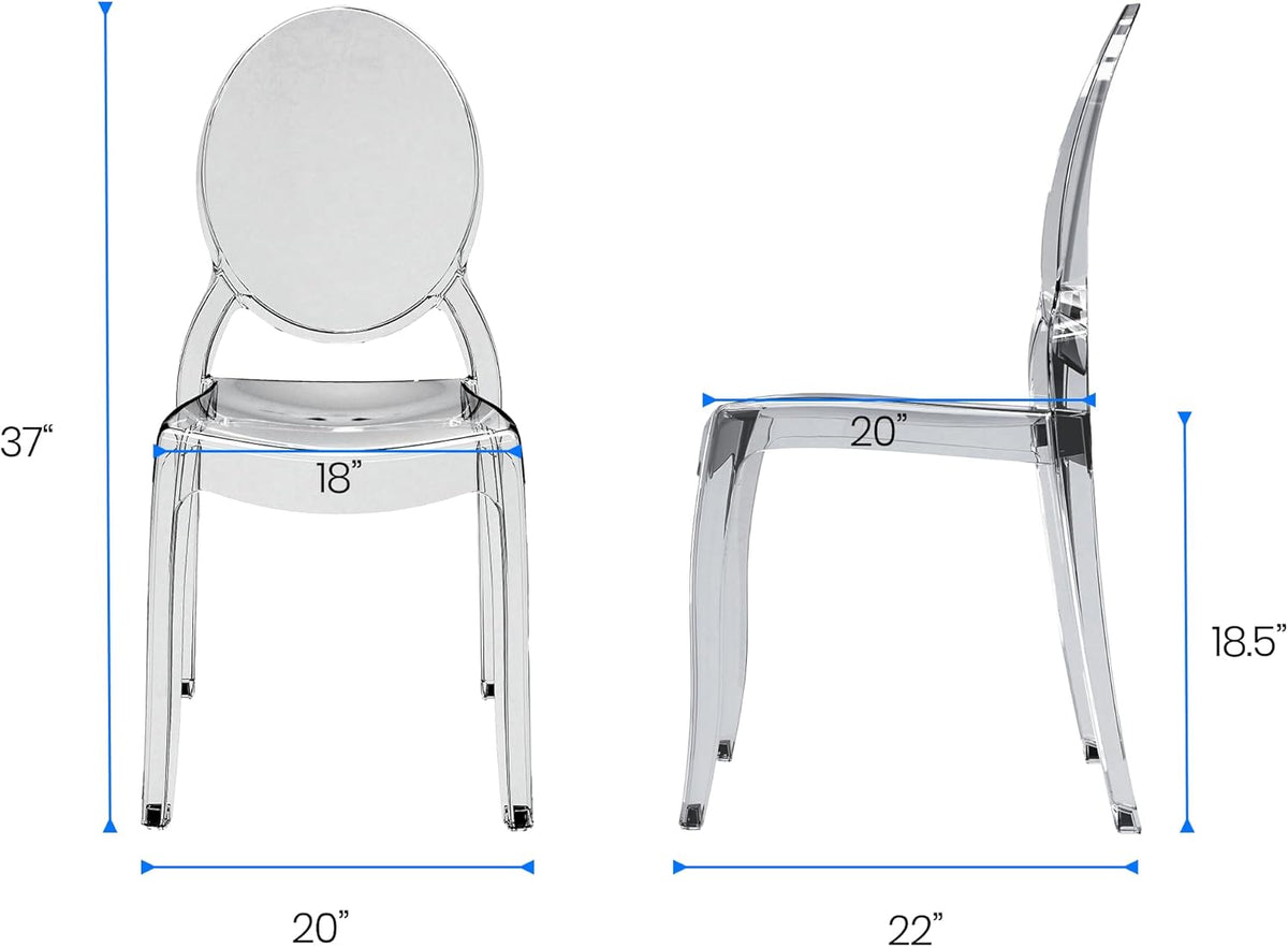 Fohfurniture Large 20" Seat Ghost Chairs Set of 4, Modern Acrylic Accent Dining Chairs, Kitchen and Restaurant Chairs, Circle-Back Armless Stackable Chair for Events, Weddings, Banquets Smoke Grey