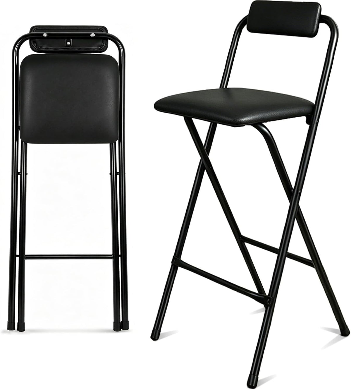 Folding Stool with Back,1Pcs Tall Foldable Stool 29.5 Inch | Portable High Chairs Bar Stools Adult Leather Padded Comfortable and Sturdy for Kitchen Counter Bar Table Island Shop