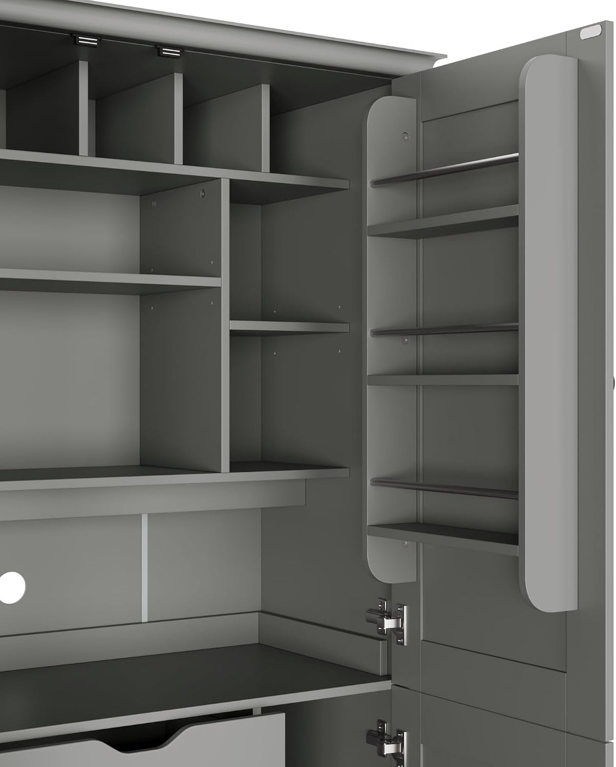 Virubi 42.3x20.0x70.9 inch Freestanding Kitchen Pantry Cabinet, Tall Storage Workstation with 4 Doors, 3 Drawers, 6 Door Shelves, Removable Shelves & 6 Wine Racks for Dining (Grey)
