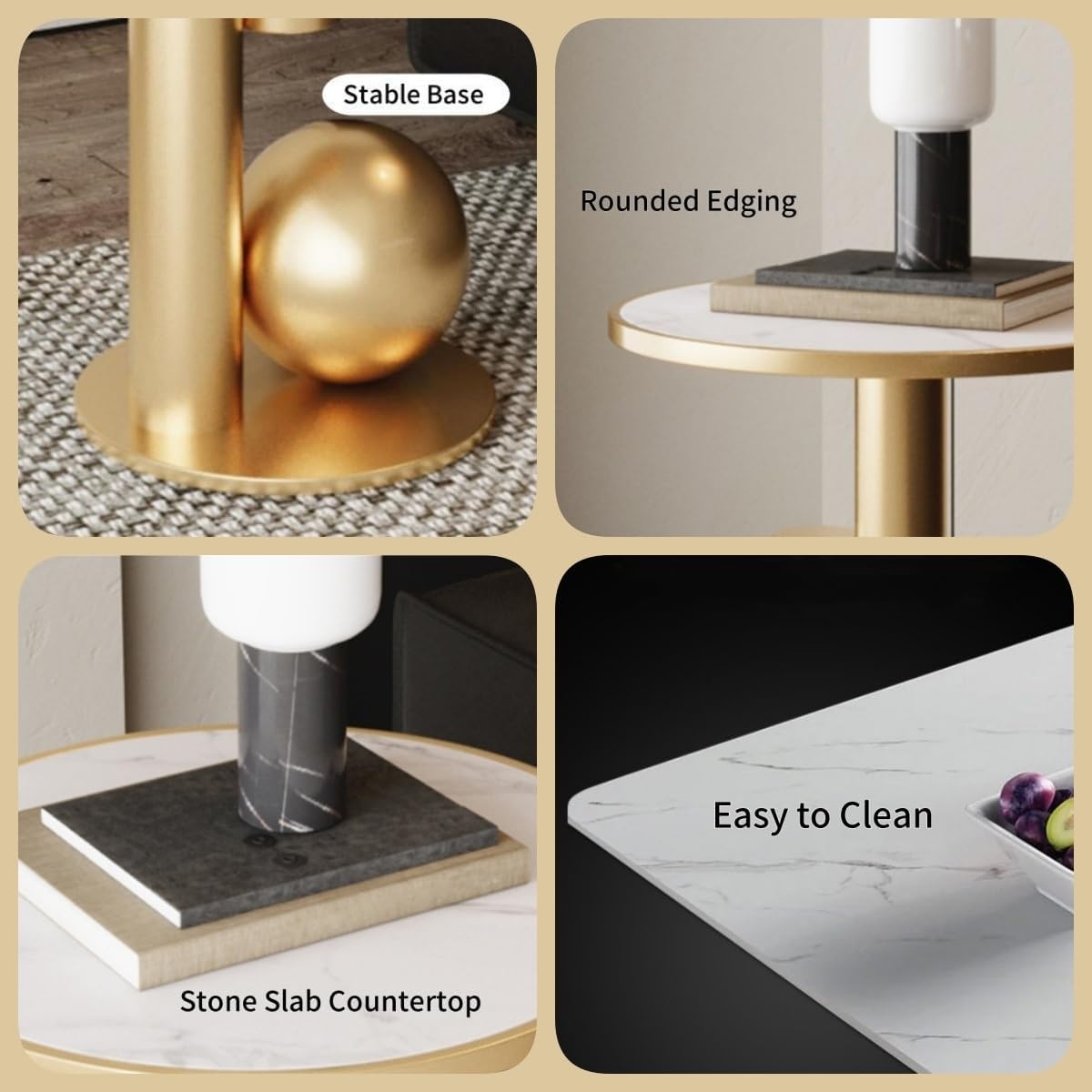Side Table Round, Modern Accent End Table, Small Drink Table for Small Spaces, Gold