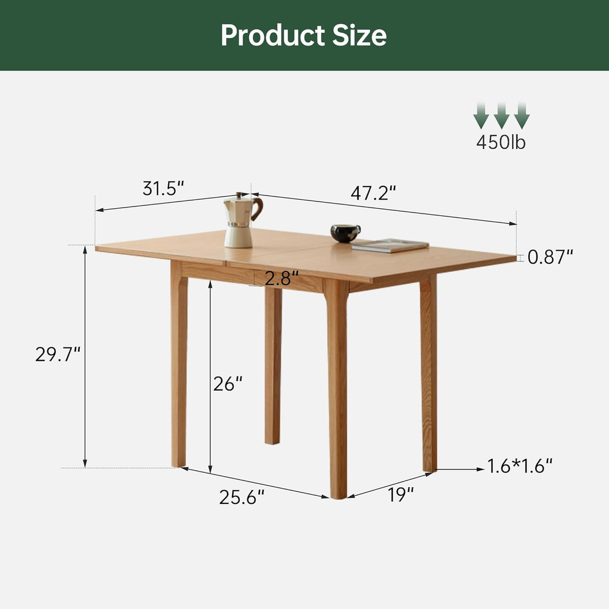 31"-47" Foldable Dining Table and Chairs Set for 4, Solid Wood Extendable Kitchen Table with Oak Wood Legs, Space-Saving Dinner Tables for Living Room, Kitchen(Original, 1table+4cushion chairs-YA)