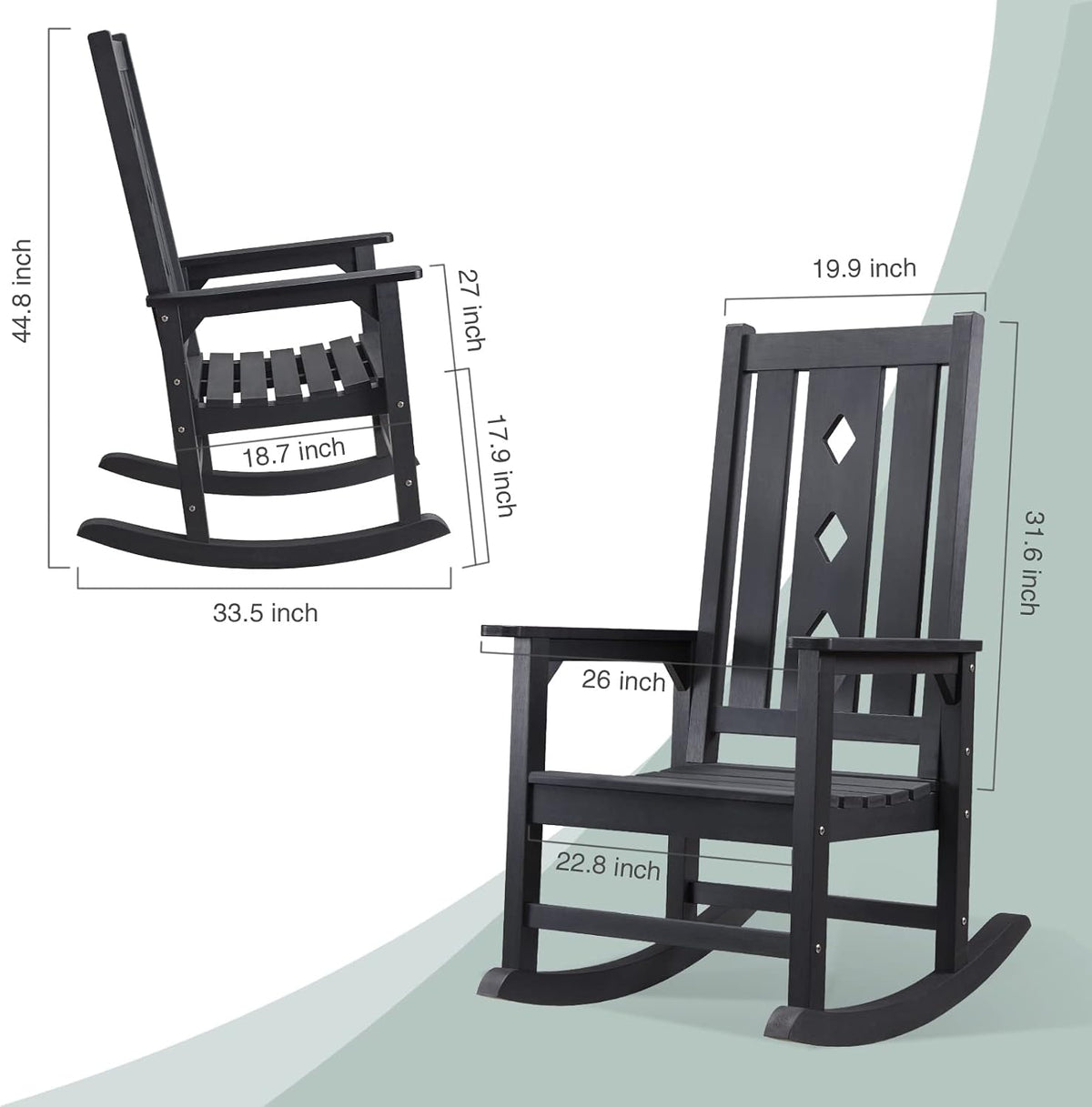 Outdoor Rocking Chair, Oversized Rocking Chair for Adults, All Weather Resistant Porch Rocker for Lawn Garden, 350lbs Weight Capacity - Black