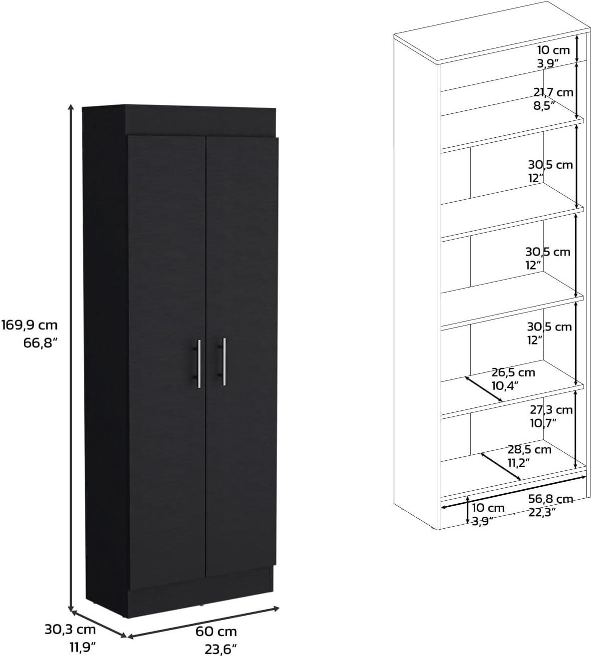Pantry Cabinet Clinton, Kitchen Storage, Black