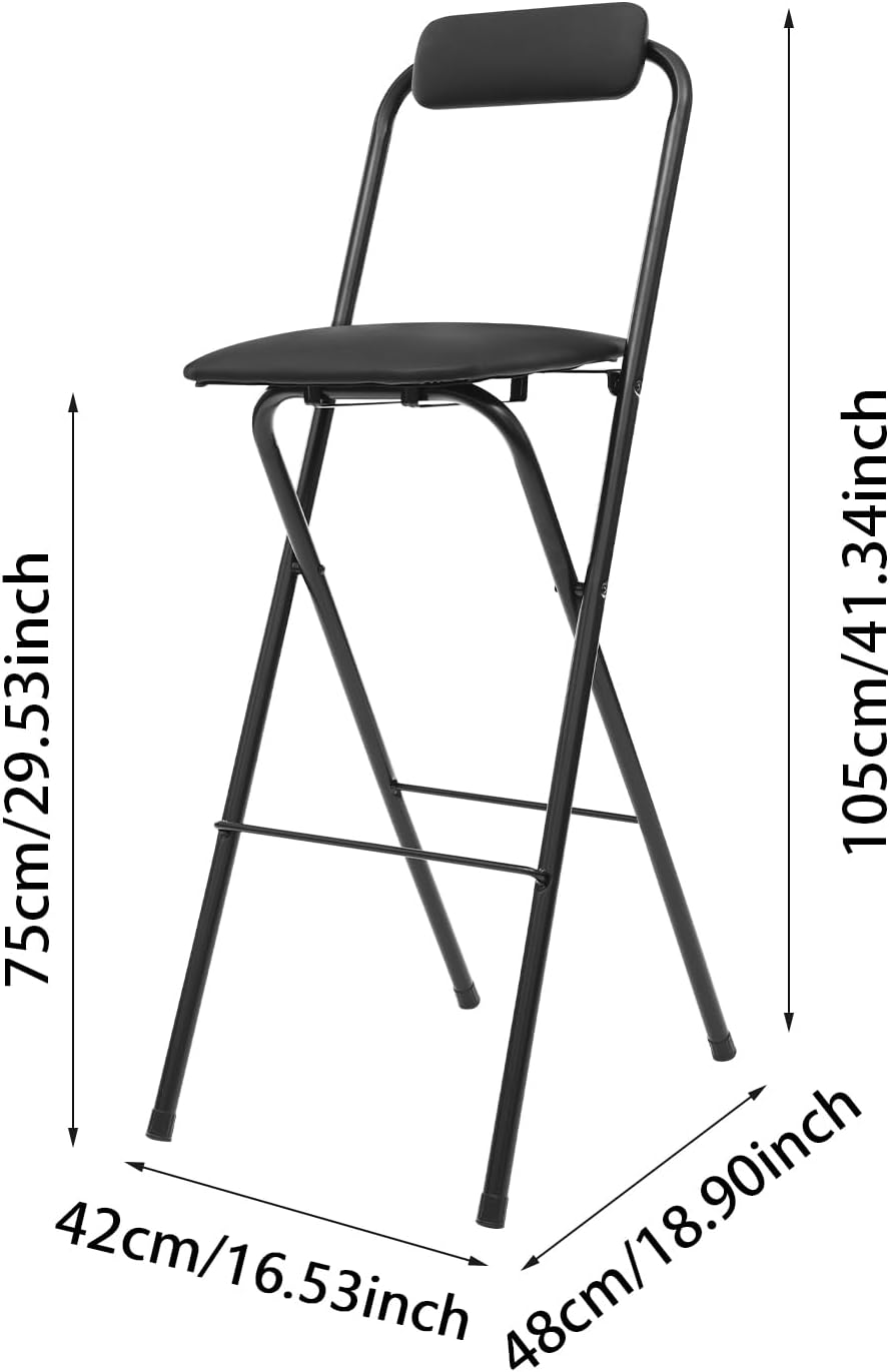 Folding Bar Stool with Backrest, 27.56/29.53In Tall Foldable Stool Chair Counter Height Stool Applicable Desktop Height 39.37in for Adults Kitchen Island 275Lbs 16.54 * 18.9 * 39.76in