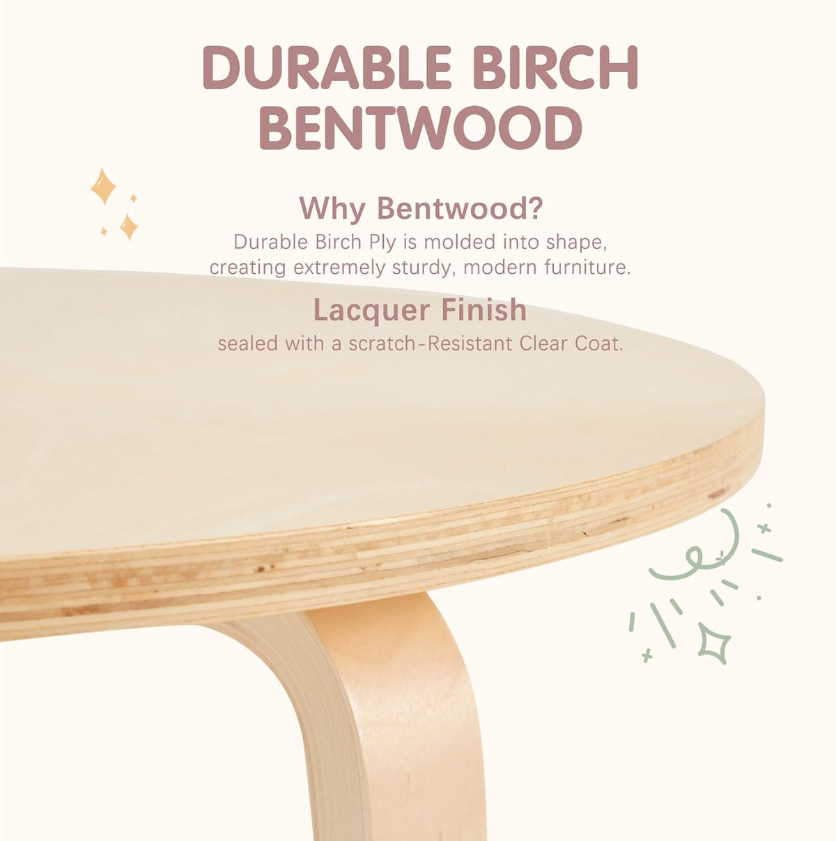 Kids Table and 4 Chairs Set - Round Table and Chair Set for Children, EN71 Certified, Birch Veneer - Wooden Dining Play Set for Children, Durable Wooden Play Table and Chairs, Solid Wood