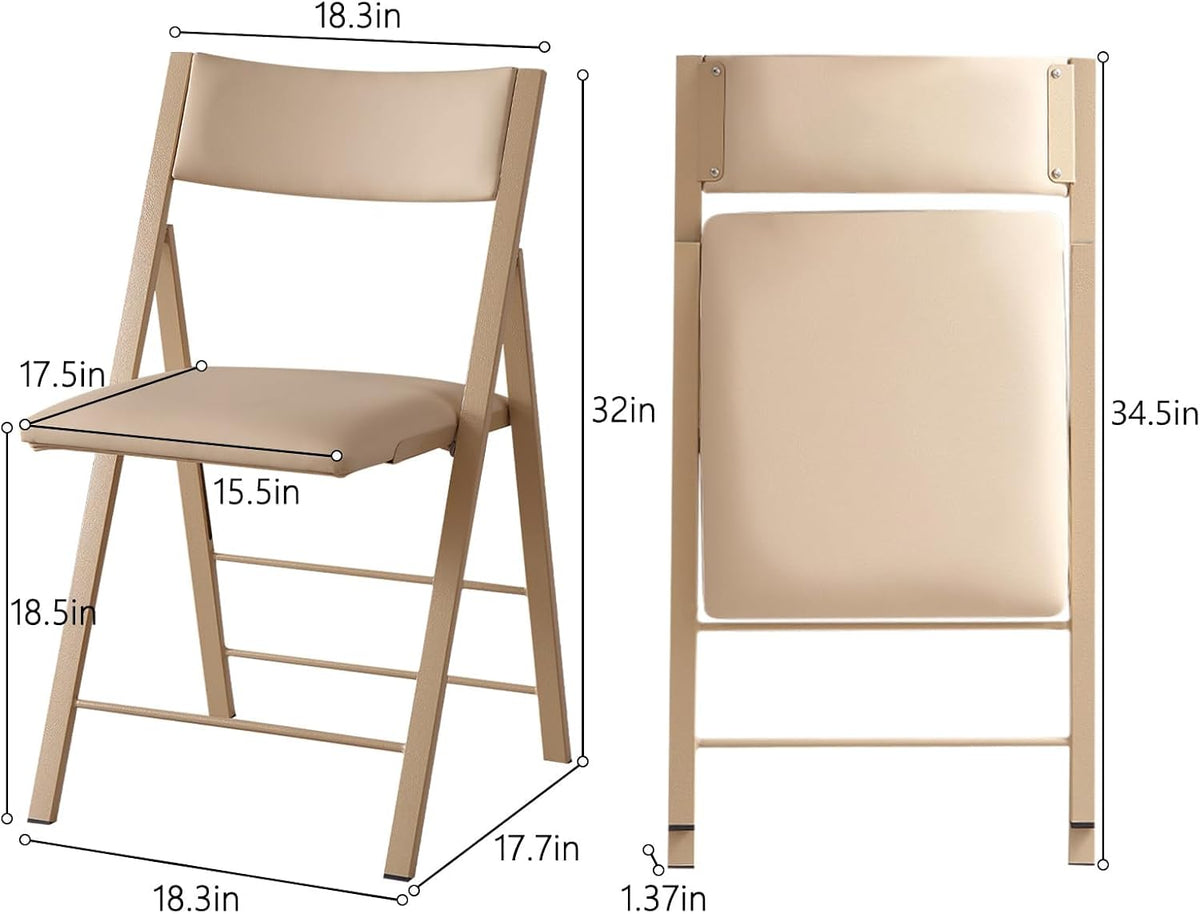 Padded Folding Chairs 2 Pack, 450LBS Heavy Duty Folding Dining Chair, Wood | Waterproof Leather, Triple Anti-Rust Coating, 1.37" Folded, Foldable Chairs for Dining Room, Kitchen, Home, Events, Apartment