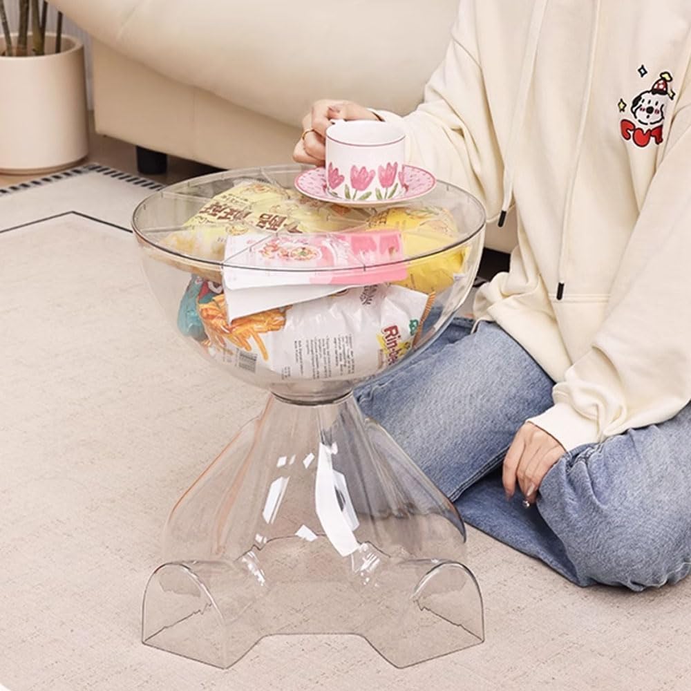 Circle Side Table, Round Modern End Table, Waterproof & Durable, Small Coffee Table for Living Room, Bedroom, Bedside, Versatile Accent Table - Transparent Pink