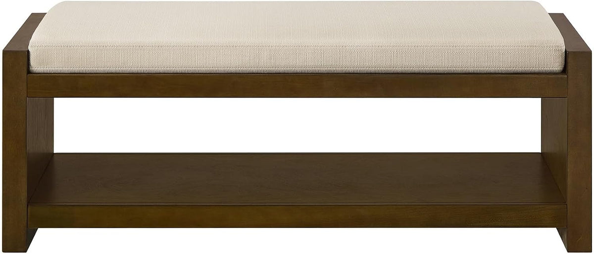 Modern Compact Bed End Bench, Accent Bench with Lower Shelf Shoe Rack, for Living Room Entryway