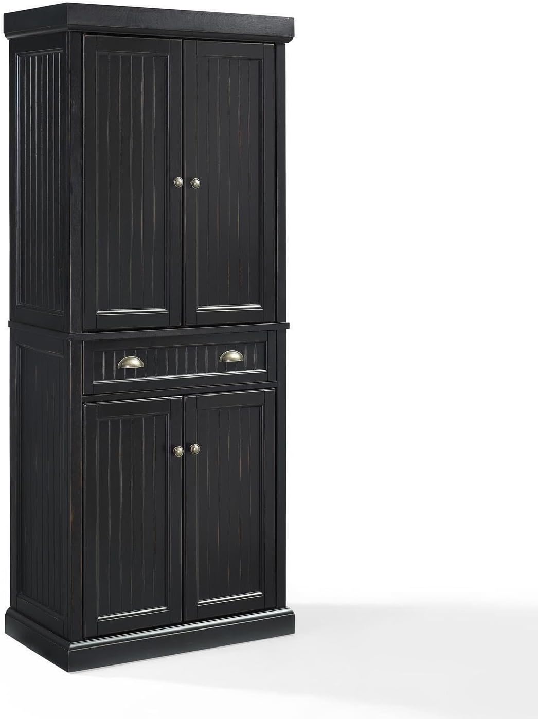 HomeStock Kitchen Pantry Cabinet - 30" Wide Storage - Distressed Black Finish