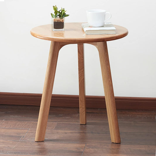 Round End Table, Solid Oak Wood Side Table for Living Room, Bedroom Nightstand, Small Coffee Table with Round Design, 3-Leg Stable Structure, Natural Oak