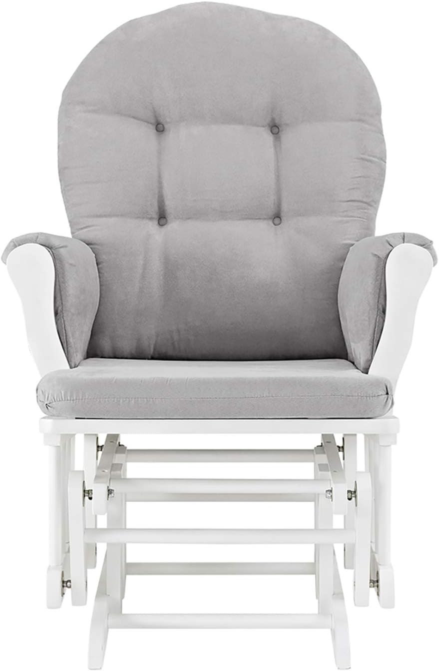 Windsor Glider and Ottoman, Polyester, Wood, Metal, White with Gray Cushion