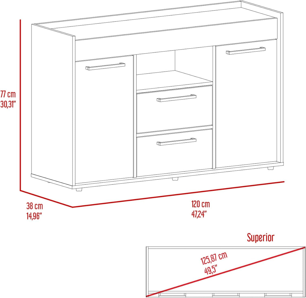 2-Drawer Sideboard Dark Walnut,Large Capacity Dining Cabinet,for Kitchen