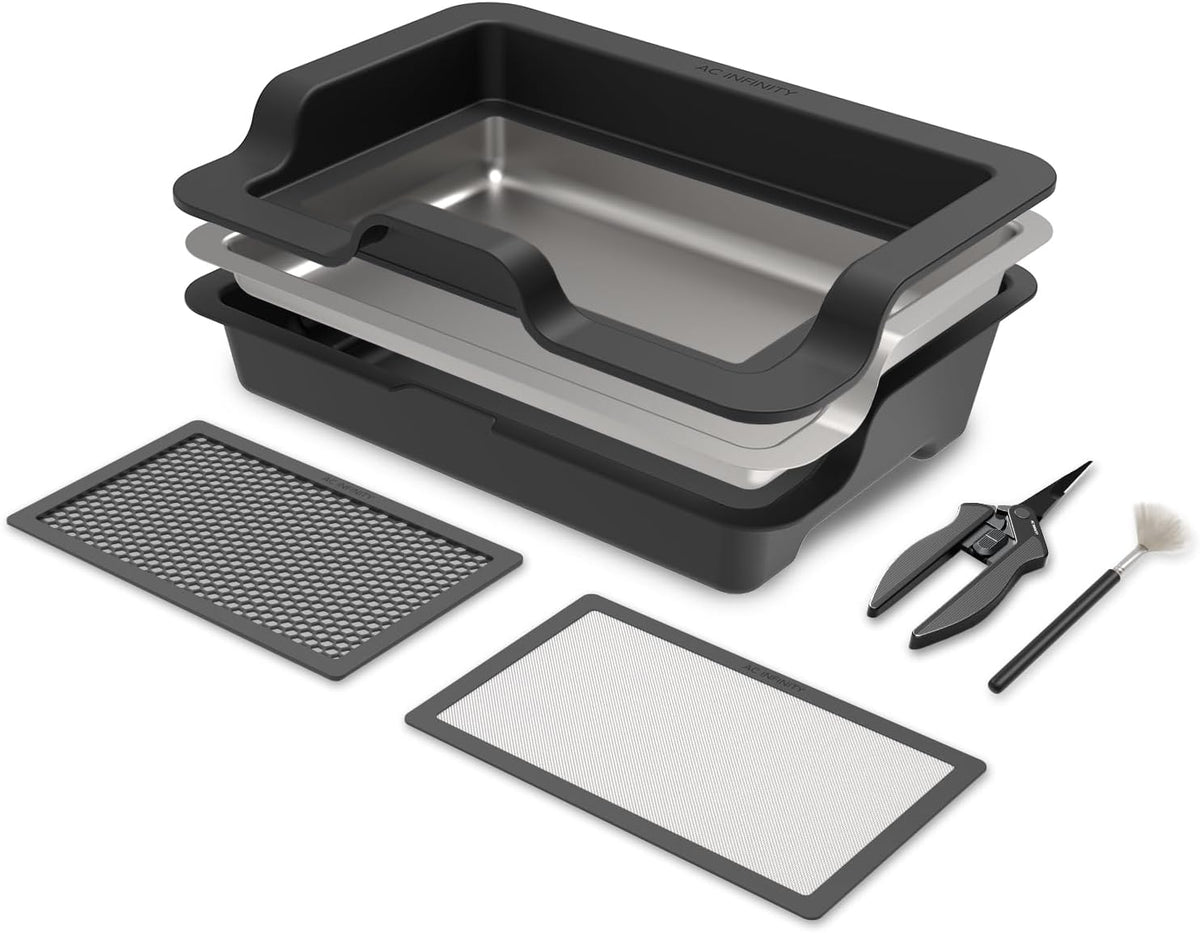 AC Infinity Large Trim Tray System 20-Inch, Interchangeable 3-Tray & 2-Screen Kit, Ergonomically Designed for Lap or Table Trimming, Plant Harvest Set to Collect Leaves and Pollen