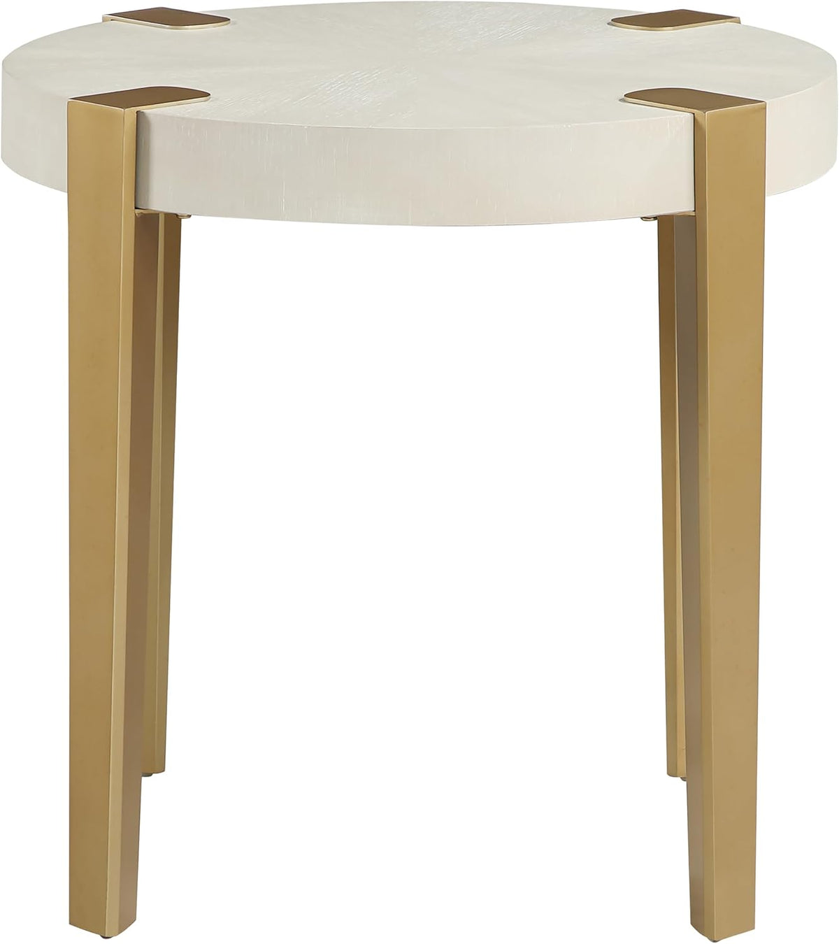 Steve Silver Furniture Gracie End Table, 24" H Table, Contemporary/Modern Design, Satin Gold Finished Metal Legs, 300lb Capacity, Living Room, Bedroom, 23.5" L x 23.5" W x 24" H, White