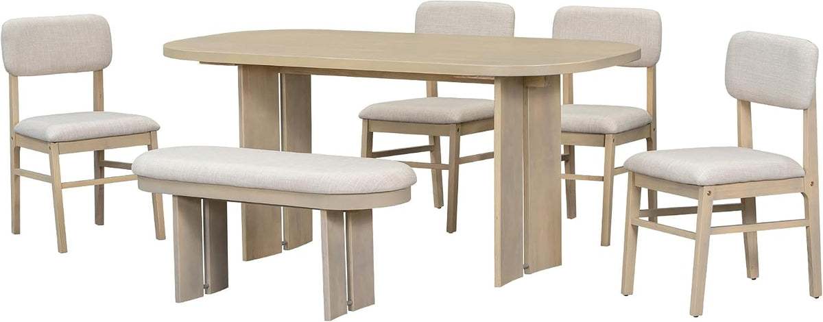 Harper & Bright Designs Dining Table and Chairs Set, 6-Piece Solid Wood Dining Room Set with Bench, Modern Farmhouse Kitchen Furniture for Family Gatherings, Natural