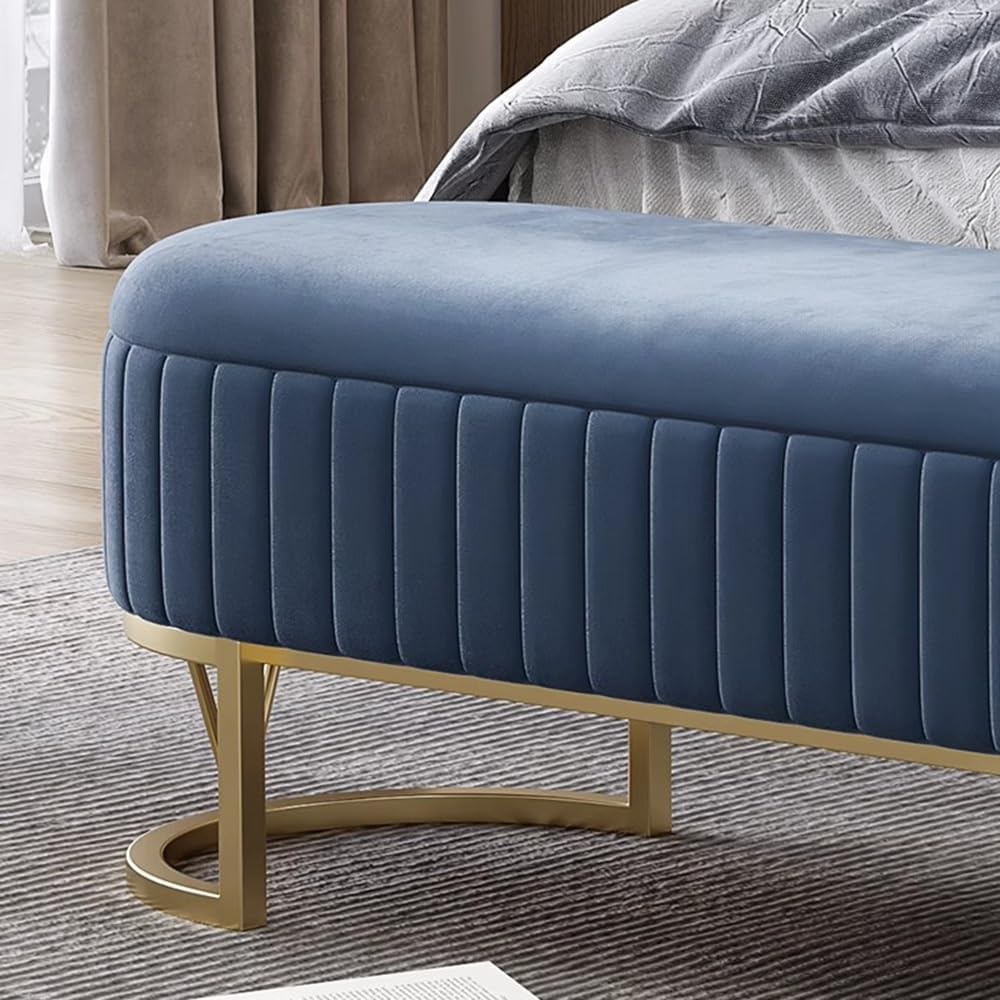 Modern Storage Bench Upholstered Bedside Stool with Metal Legs Modern for Living Room Entryway Entryway(Blue,Large)