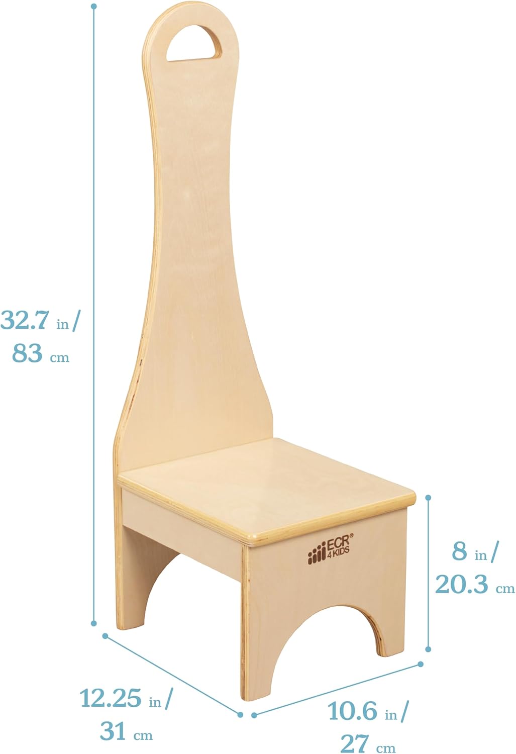 ECR4Kids Step Stool with Long Handle, One Step, Wooden, Montessori Furniture, Natural