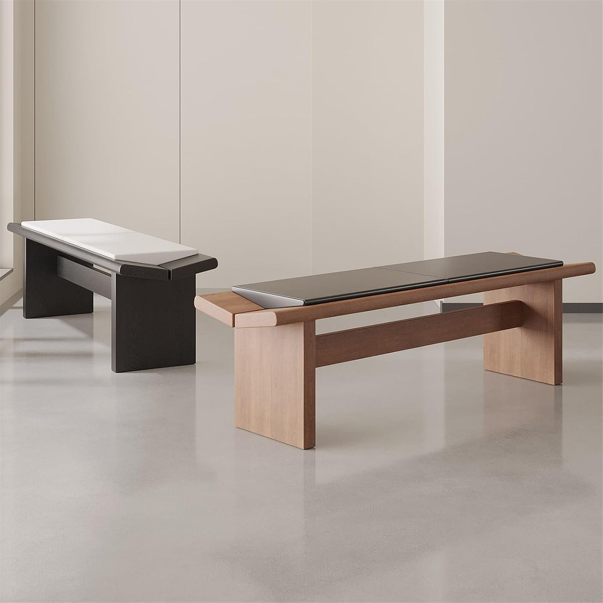 Modern Wooden Long Shoe-Changing Bench for Bedroom Dressing Room Leather Bed end Upholstered Entryway(Medium)