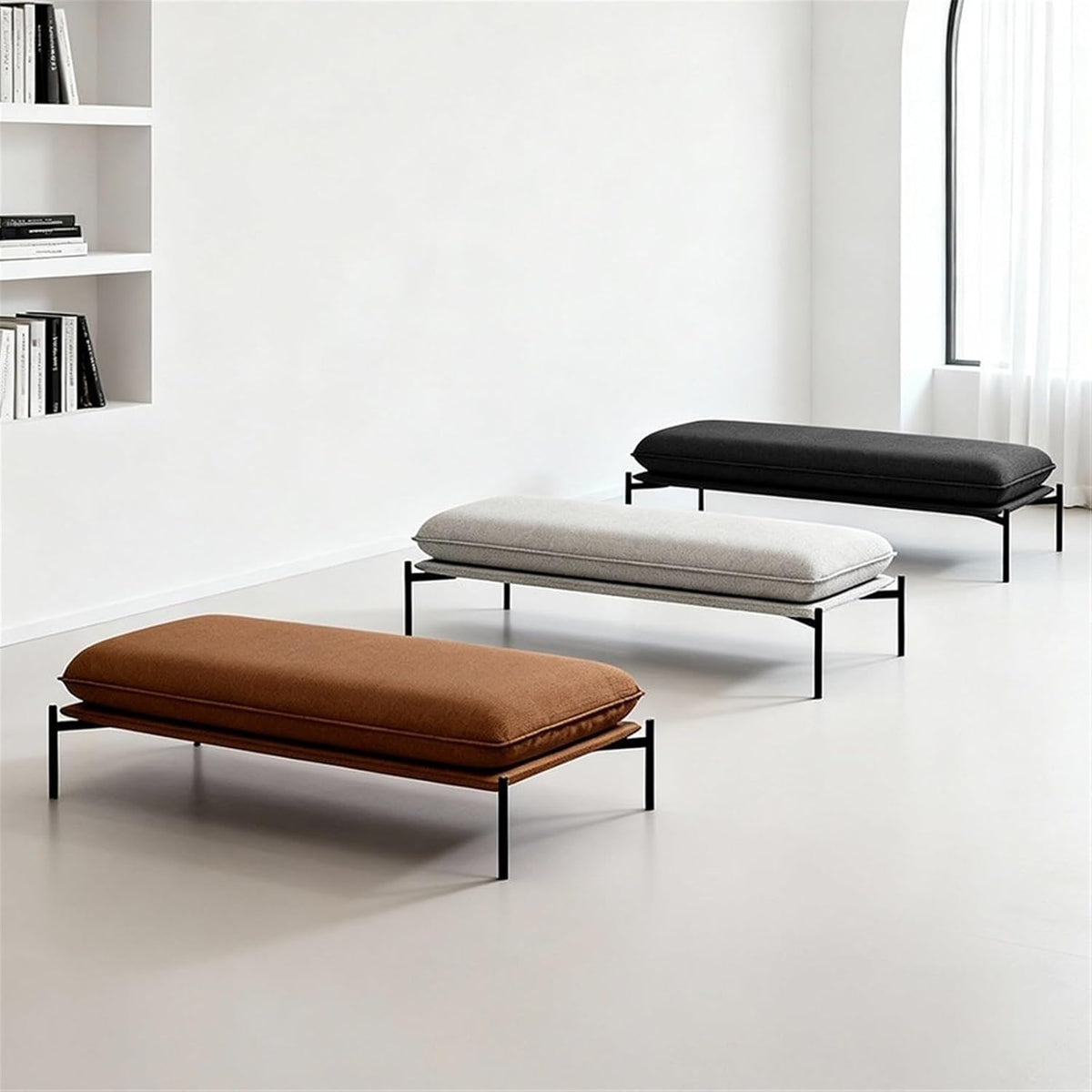 Modern Stainless Steel Bed end Stool Bedroom Resting Clothing Store Fabric Shoe Changing Entryway(Medium)