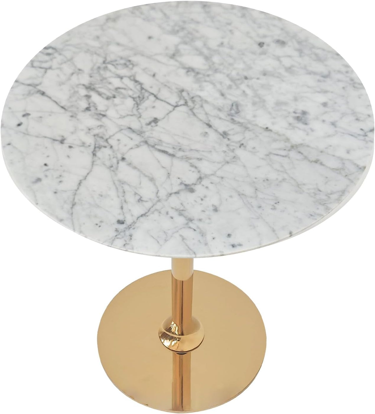 Marble Round End Table with Gold Metal Frame – 21in Tall 19in Diameter Modern Nordic Side Table Nightstand for Living Room, Bedroom, Entryway, Elegant Durable Furniture