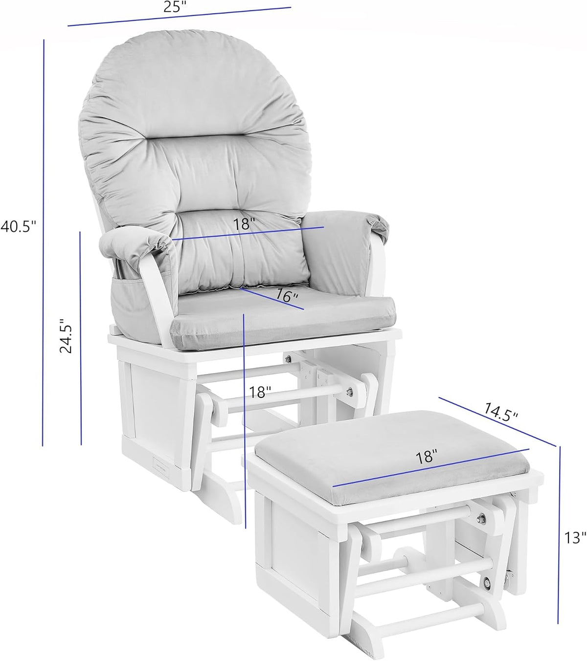 Glider and Ottoman Gray Wood and Light Gray Fabric