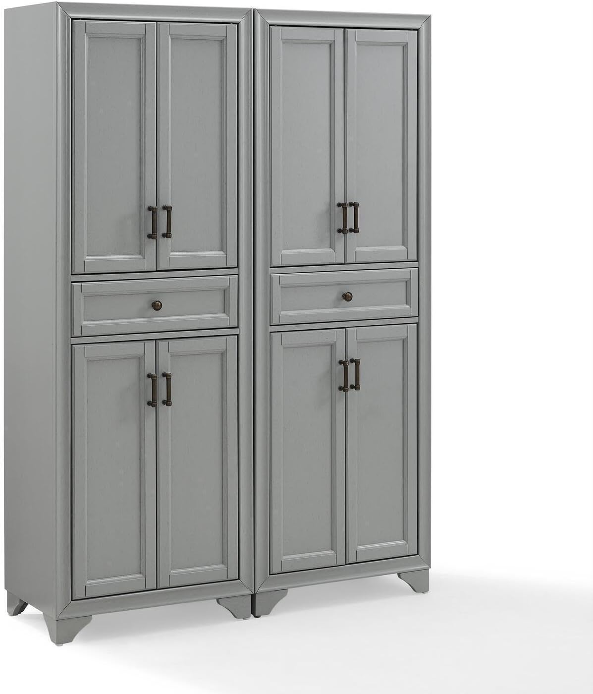 Maykoosh Pantry Cabinet Set, 2 Piece Storage Organizer, Distressed Gray, Metal Hardware
