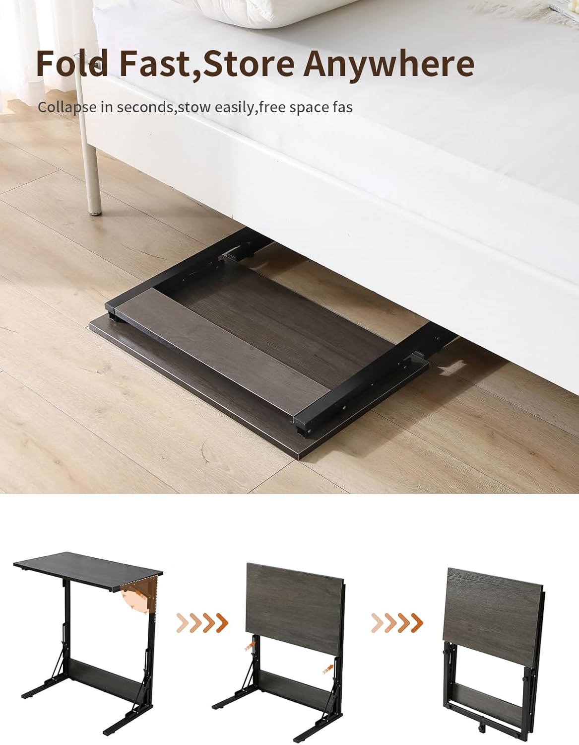 Upgraded 24" Folding C Shaped End Table, Small Sofa Side Laptop Desk, Couch TV Tray Table for Living Room, Bedroom (2, Grey)