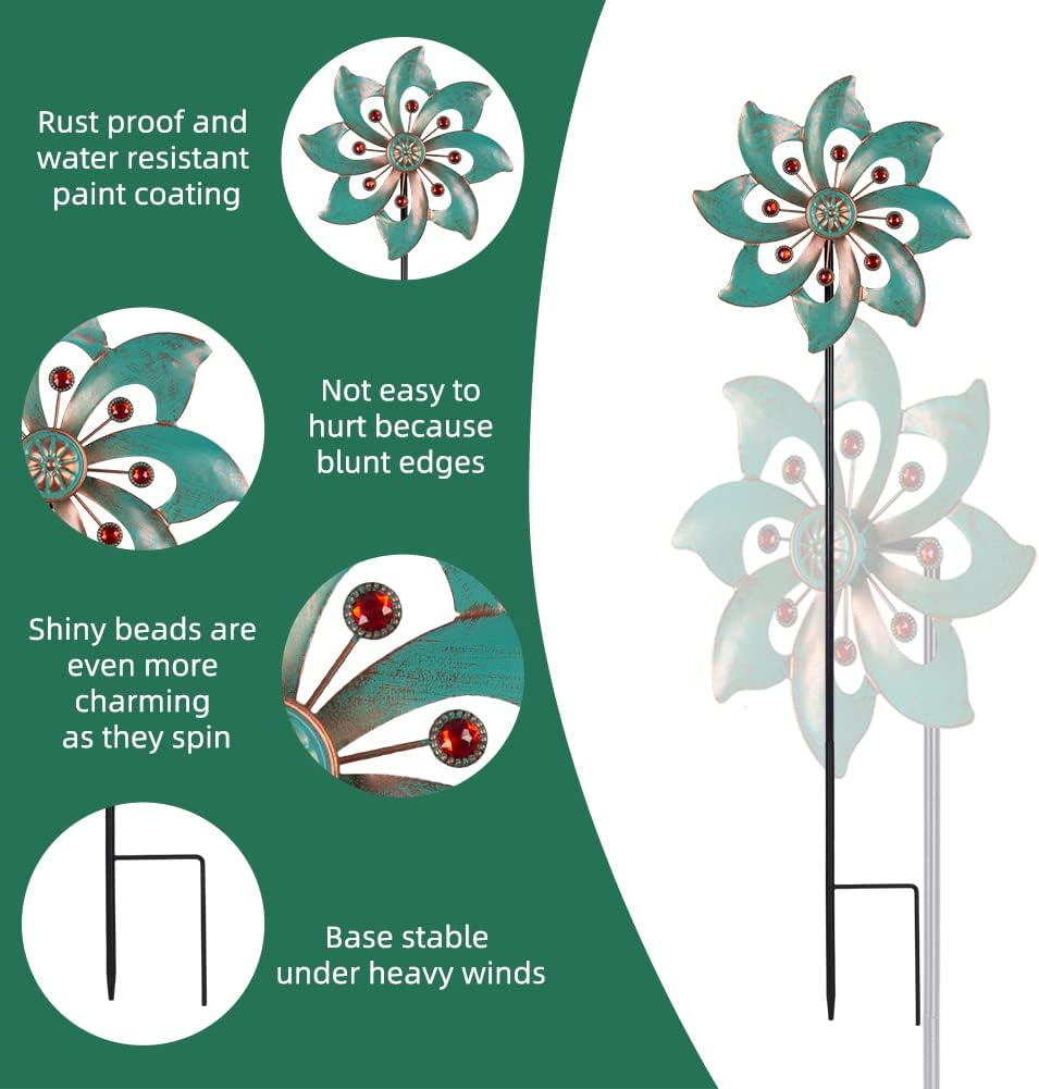 VEWOGARDEN 2PCS Garden Wind Spinners Metal Outdoor Wind Spinner Waterproof Wind Sculptures & Spinners Green Kinetic Wind Spinner for Yard Lawn Decor