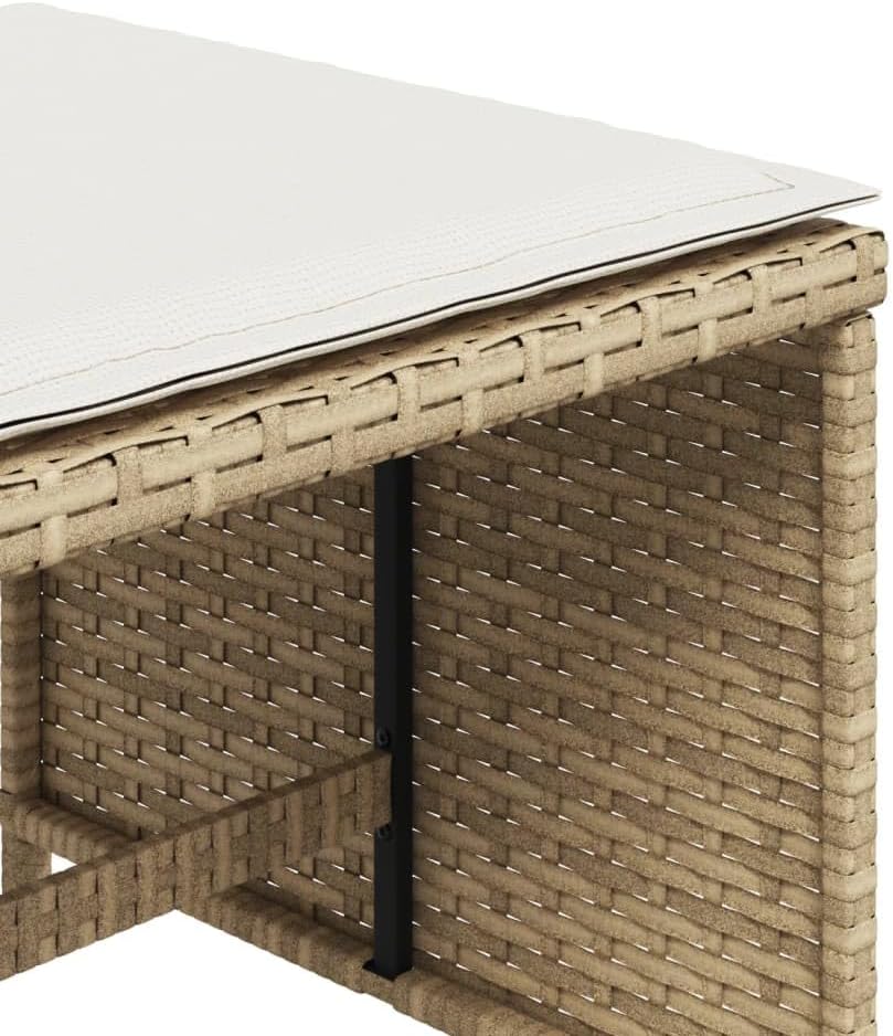 Weather Resistant Synthetic Rattan Patio Stool Set of 4 in Beige and Cream White, Compact Square Design 15.7x15.7x13.8 Inches for Outdoor Seating