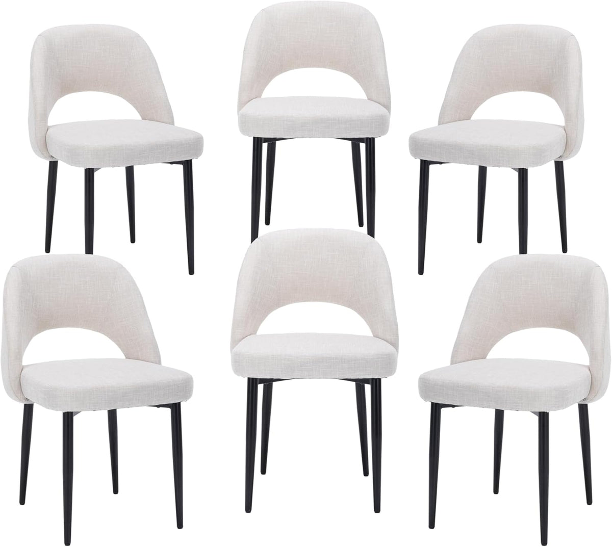 Modern Dining Chairs, Fabric Upholstered Accent Kitchen Chairs with Comfy Padded Seat & Sturdy Metal Legs, Side Farmhouse Chairs for Dining Room, Living Room, Restaurant (Beige, Set of 6)