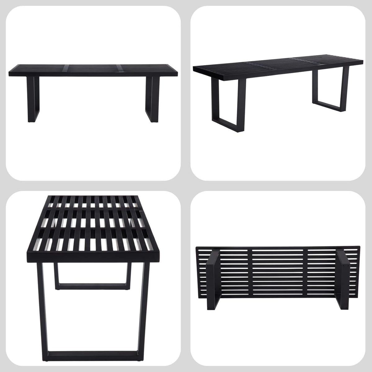 Wooden Dining Bench 55”Industrial Entryway Bench, Modern End of Bed Bench for Bedroom/Hallway, Black Solid Wood Bench with W/Metal Legs for Dining Room/Living Room, Kitchen