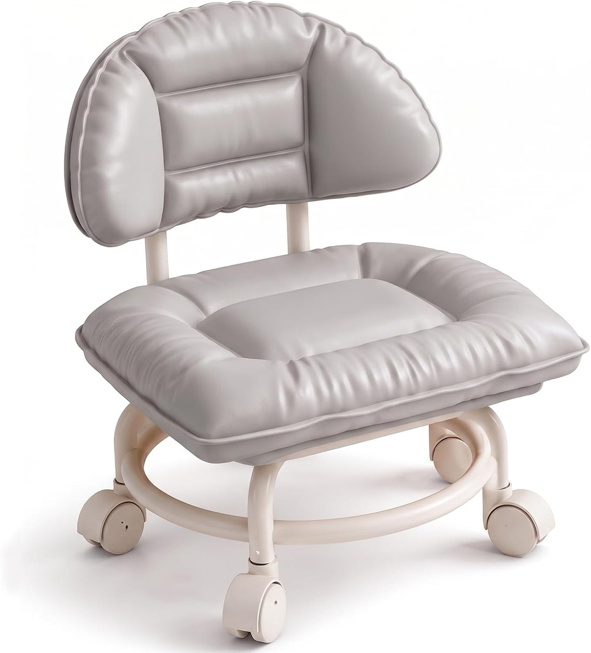 Rolling Low Stool with Backrest, Cloud Comfort Swivel Stool，Gray | Rolling Backrest Chair with Padded Seat & 360° Silent Casters, Cloud-Soft Cushion for Workshops, Garages, Studios, Home