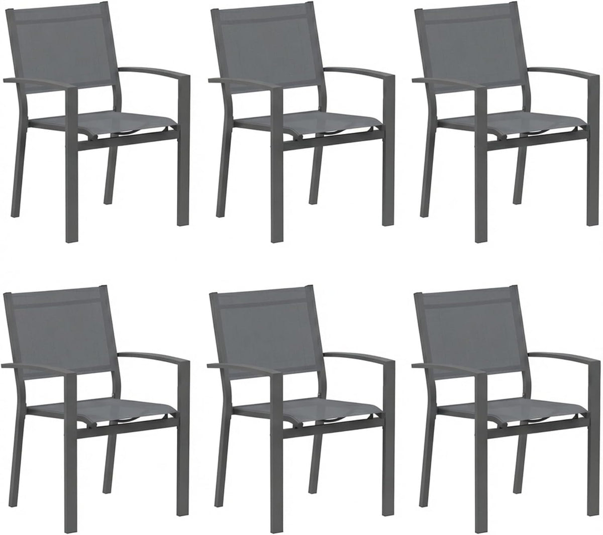 Elountik Set of 6 Heavy Duty Outdoor Patio Chairs, All Weather Textilene Mesh, Metal Frame, 350lb Capacity, Grey