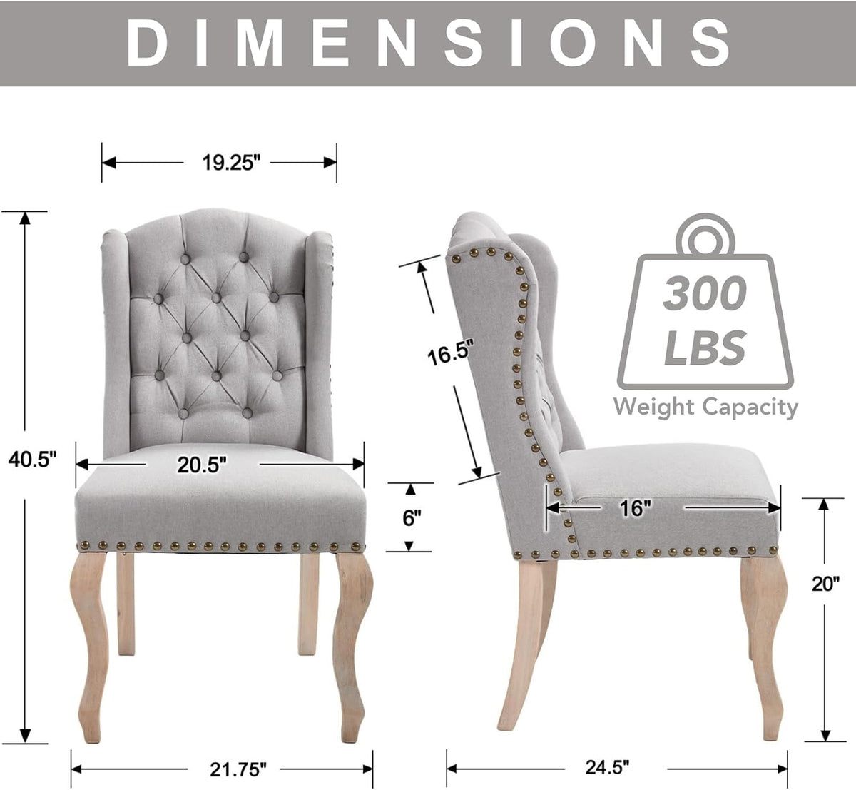 chairus Tufted Upholstered Parsons Dining Chairs Set of 6, Grey Linen | Linen Upholstery, Tufted Wingback, Solid Wood Legs, Nailhead Trim, High Back, French Country Kitchen Chairs for Dining Space