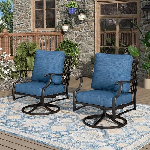 MIXPATIO, 2 Pack, Swivel Rocking Chairs, Metal, Peacock Blue | 31.5"D x 28.35"W x 35.03"H, 5.75" Thick Cushions, High Back, All Weather, 360° Swivel, E-Coated and Powder-Coated Frame