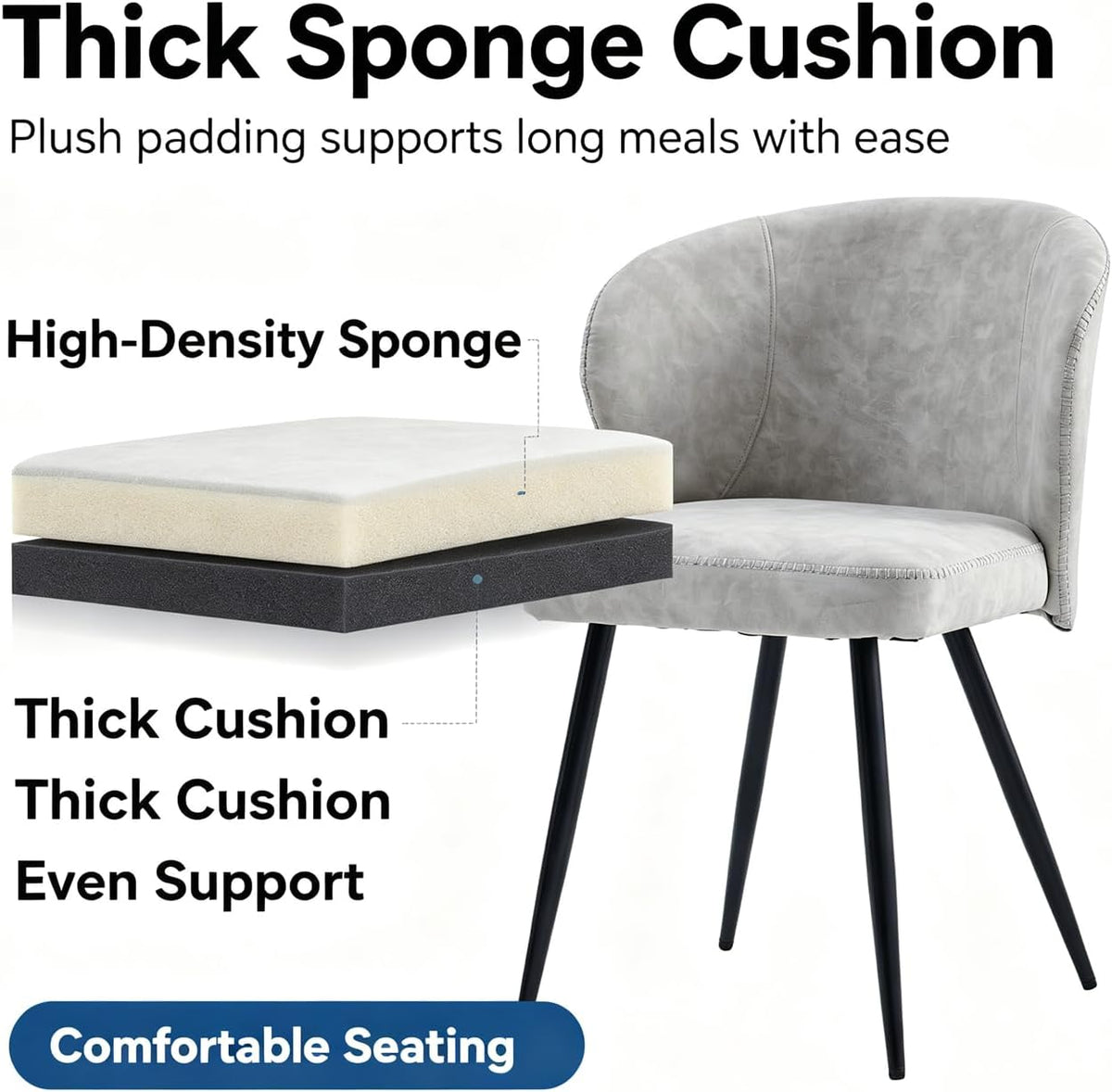 Dining Chairs Set of 6, Sturdy Metal Legs, High-Resilience Sponge, Non-Scratch Pads, for Kitchen, Dining Room, Living Room