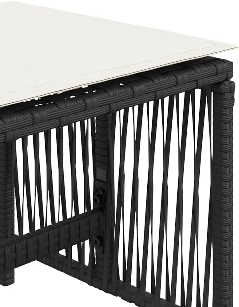 Set of 4 Poly Rattan Outdoor Stools with Removable Cushions, Black and Cream Patio Stool Set, Powder-Coated Steel Frame, 242.5 lbs Capacity for Adults