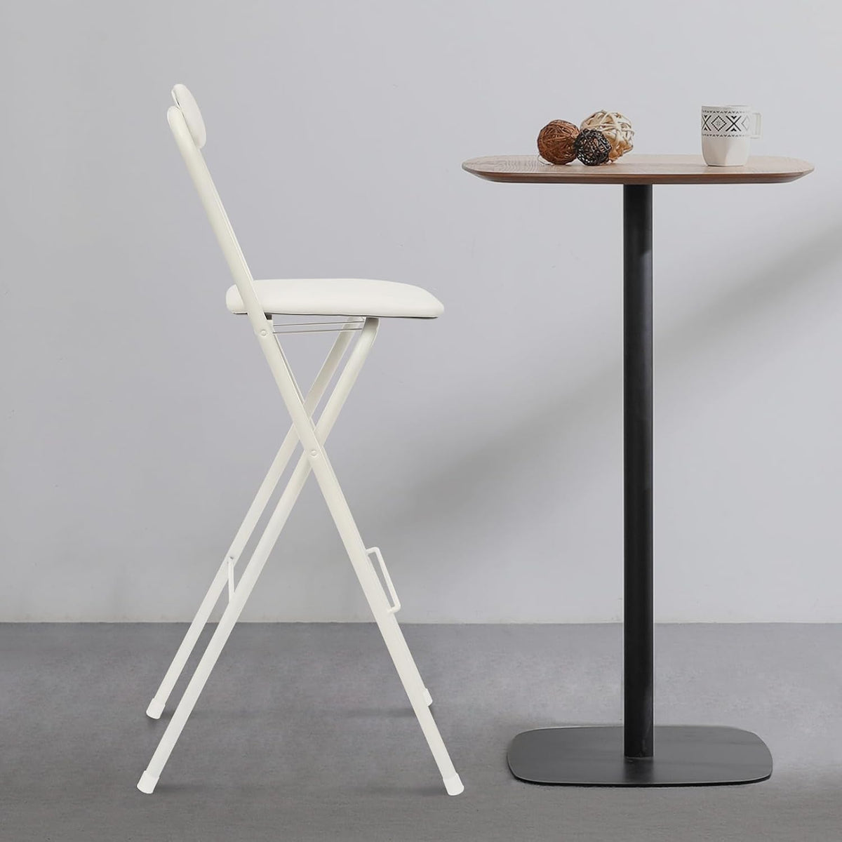 Folding Bar Stool with Back, 1 Pcs 30 Inch Tall Foldable Stool Chair Portable High Folding Bar Chair Counter Height Seat Leather Padded for Kitchen Shop Cafe Dining Room (30 Inch Tall White)