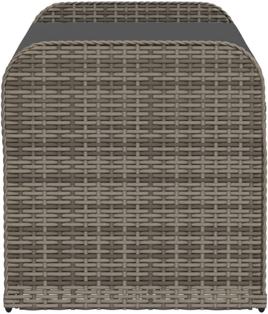 Outdoor Storage Bench with Cushion, 45.3 Inch Patio Deck Box Seat, Weather-Resistant Poly Rattan Furniture with Gas Spring Lid, Gray